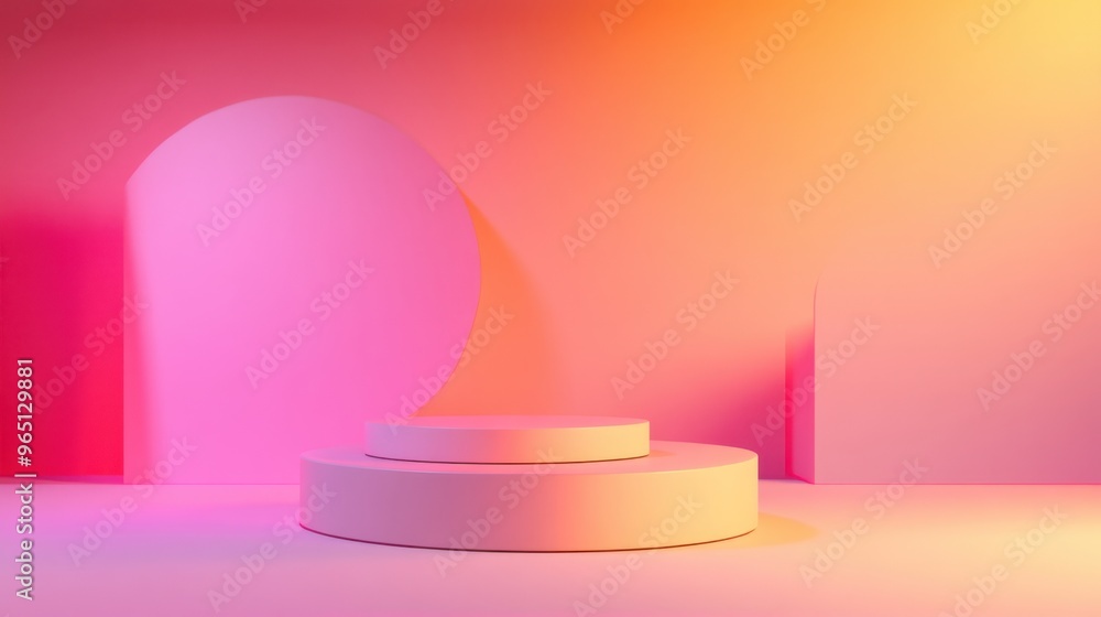 Fototapete a stylish podium against a soft gradient background, providing ample room for your text or branding 