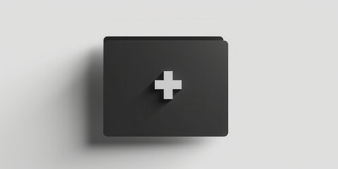 Fototapeta premium Dark silhouette of a folder with a plus icon on a white background representing file creation and organization