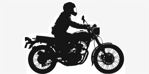 Dark silhouette of a motorcycle rider cruising on a solitary background during daylight hours