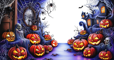Halloween themed illustration created using bright colored pencils