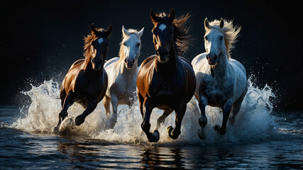 Horses galloping over a water surface-2