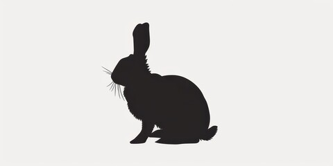Dark silhouette of a rabbit isolated against a white background, showcasing its distinct features and form in a minimalist style
