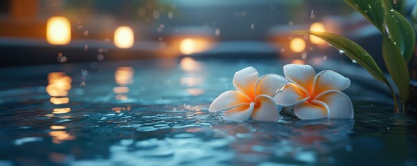 Plumeria-scented signature spa services, luxury spa environment, soft ambient lighting, peaceful relaxation therapy, calming mist, ultra-detailed, 4K resolution, cinematic wellness retreat