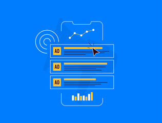 PPC analysis strategies for marketers. Effectively analyze pay-per-click advertising with PPC stats, reporting, campaign optimization, keyword performance and ROI tracking. Vector illustration