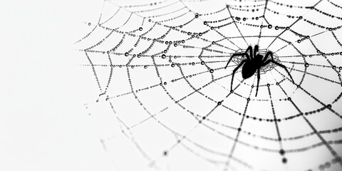 Obraz premium Dark silhouette of a spider web, featuring intricate patterns against a pure white background, creating a striking visual contrast