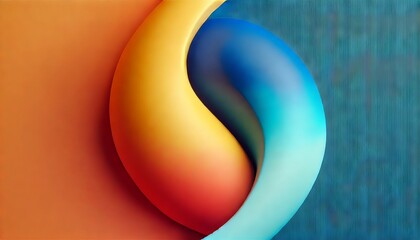A close-up image of two contrasting color objects merging together in a smooth curve.