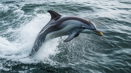 A dolphin breaching the surface of the ocean