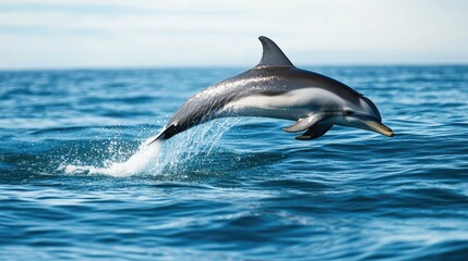 Fototapeta premium A dolphin breaching the surface of the ocean