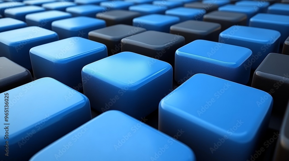 Poster a close-up view of glossy blue and black cubes arranged in a pattern, perfect for technology and abs