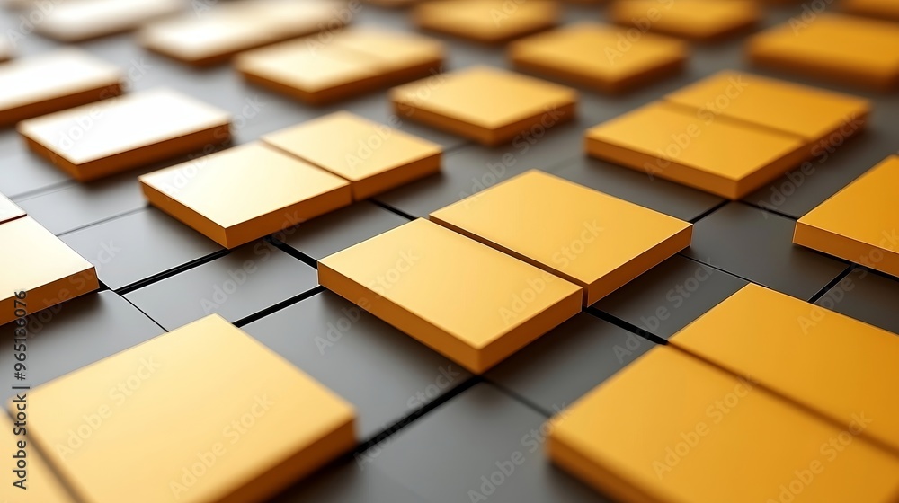 Poster a close-up view of vibrant orange tiles arranged in a modern pattern, showcasing geometric design an