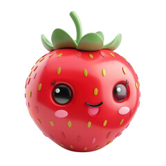A Playful Strawberry Character Smiling with Big Eyes and a Cute Expression Against a Solid Transparent background, Perfect for Kids Designs or Illustrations