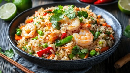 Khao pad fried rice with shrimp and vegetables