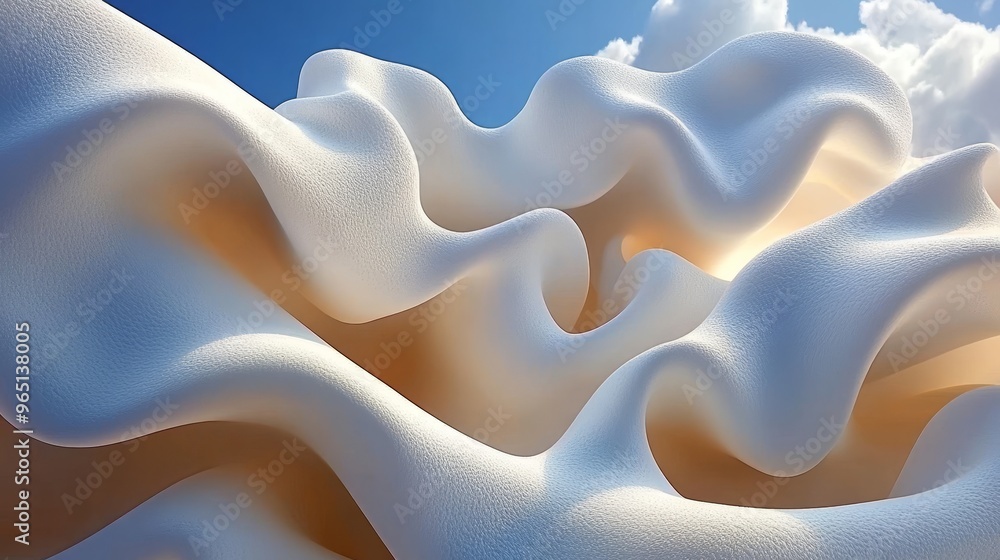 Poster a stunning abstract image featuring flowing shapes and soft textures, creating a sense of tranquilit