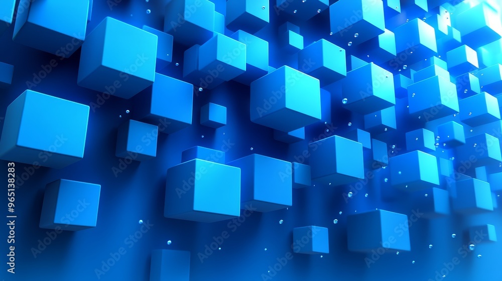 Poster a vibrant abstract background featuring floating blue cubes creating a dynamic and modern digital at