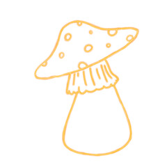 Mushroom toadstool fly agaric yellow and orange glowing neon color illustration for printing and web