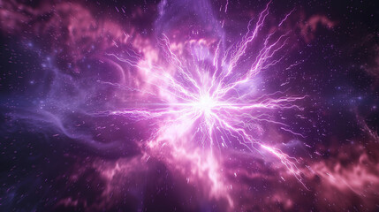 Glowing atomic structure with energy beams, representing quantum mechanics and nuclear energy