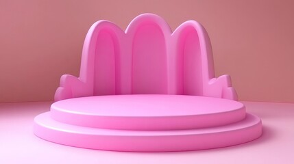A vibrant pink podium with a stylish arch design, perfect for presentations, displays, or creative photography setups.