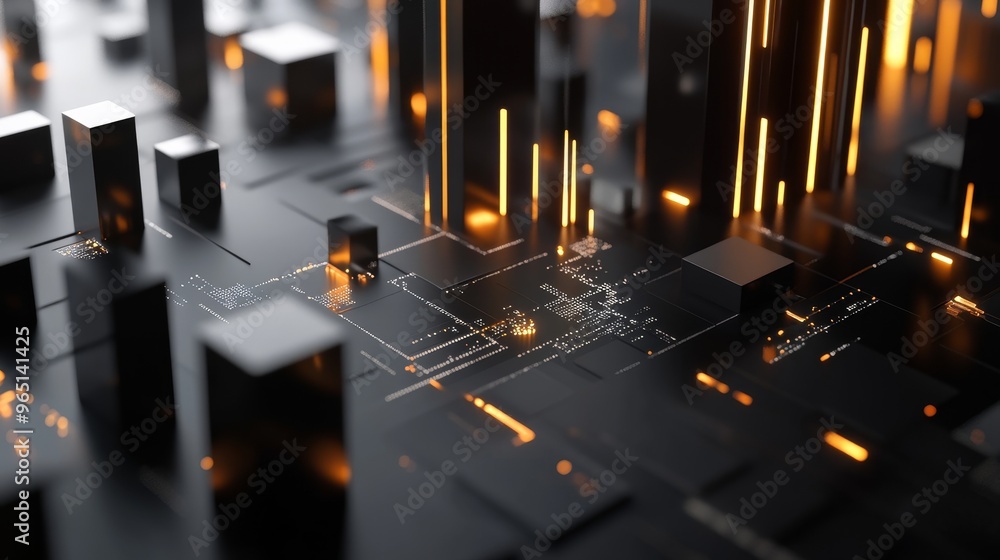 Poster abstract digital landscape with glowing elements, showcasing a futuristic technology environment wit