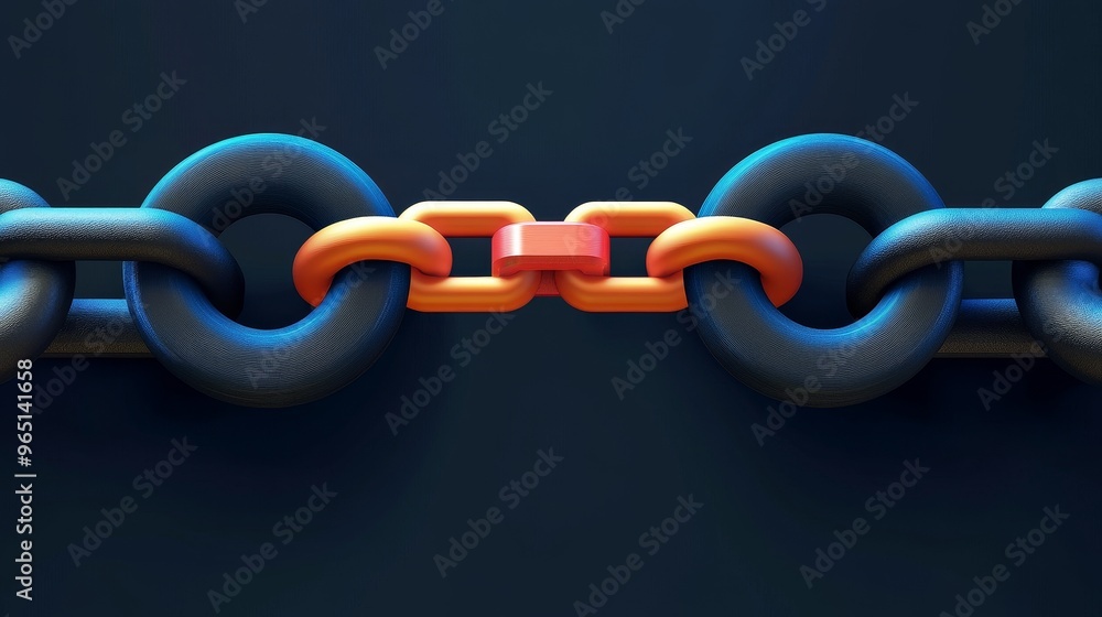 Poster close-up of a colorful chain link on a dark background, symbolizing connection and strength in desig