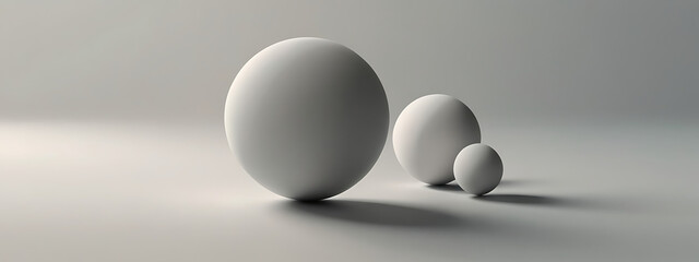 A minimal abstract illustration of floating spheres with soft shadows on a plain background. The spheres vary in size and seem to hover weightlessly, symbolizing balance, potential, and open space