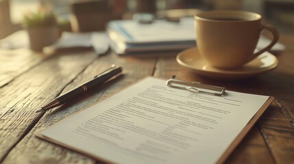 Business plan on a clipboard with a pen, ready for a strategic planning meeting