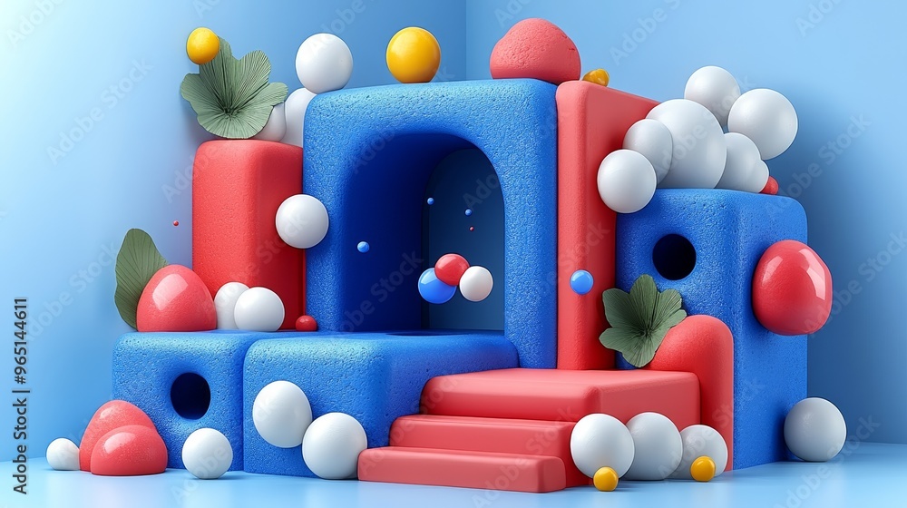 Aufkleber vibrant geometric shapes create a playful and modern 3d scene with colorful elements and a whimsical