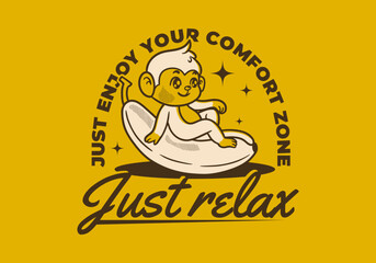 Enjoy your comfort zone. Vintage Mascot character of cute monkey sit on the banana