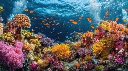 Vibrant coral reef teeming with marine life