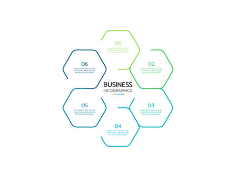 6 steps business infographic with icon for the presentation. can be used for process, presentations, layout, banner,infographic. vector illustration in flat style modern design.