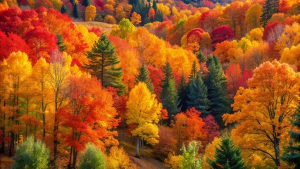 Naklejka premium As nature's canvas, the forest is splashed with radiant colors, a triumphant blaze of gold, crimson, and orange