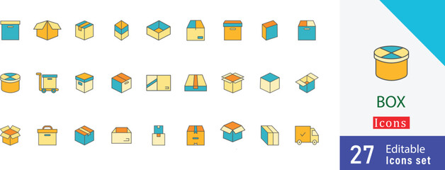 Fototapeta premium Box colorful line icon symbol design. containing carton box, courier, packaging, purchase, open box, parcel icon, carton and more colorful icons