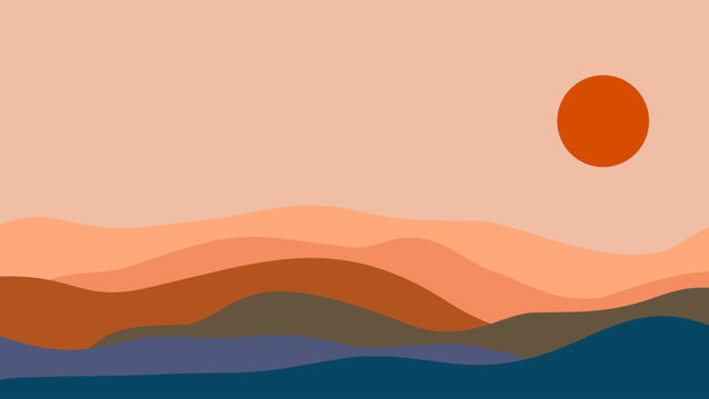 abstract landscape background. mountain line art drawing with abstract shape.Plant Art design for Minimal and natural wall,cover, wallpaper,poster.