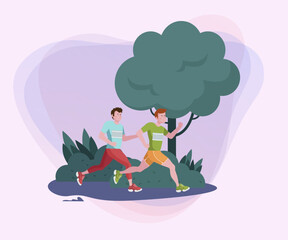 Athletes running marathon. Active people jogging in park flat vector illustration. Activity, lifestyle, morning, competition concept for banner, website design or landing page