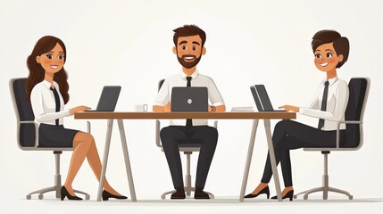 Teamwork Makes the Dream Work: A diverse team of business professionals collaborates in a meeting, showcasing unity and shared goals. This cartoon illustration captures the spirit of collaboration, pr