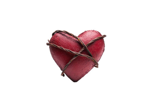A red heart wrapped in thorny vines symbolizing love, pain, and vulnerability, perfect for emotional and artistic themes.