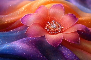 Fototapeta premium Macro abstract flower made of silk and gemstones sparkling in the light