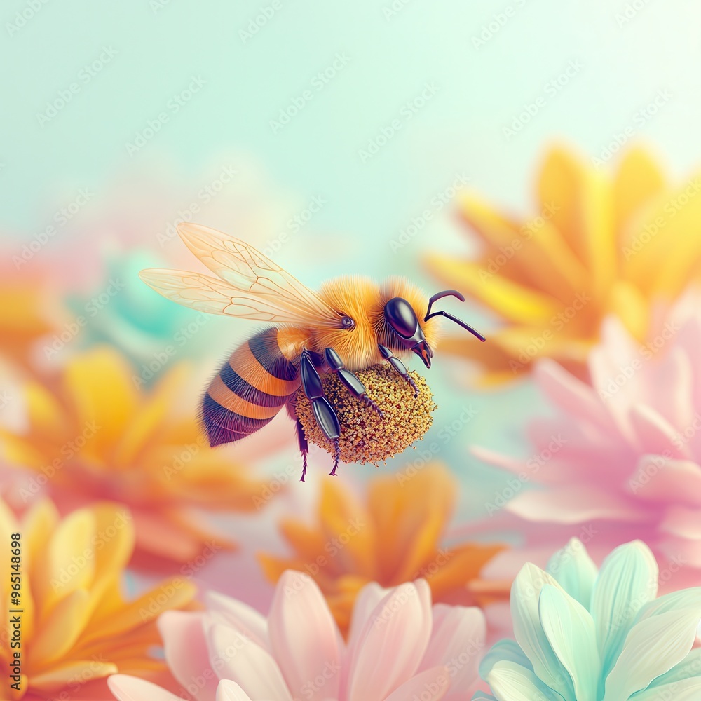 Canvas Prints Honeybee Gathering Pollen on a Flower.