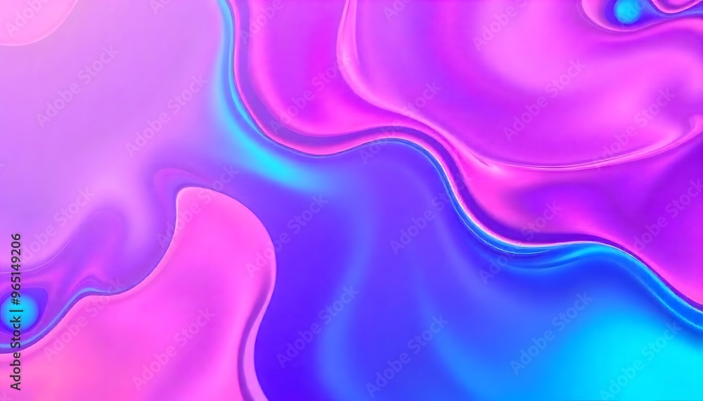 Poster 3d render, abstract background with colorful hologram shapes and shiny curves in the style of a blue