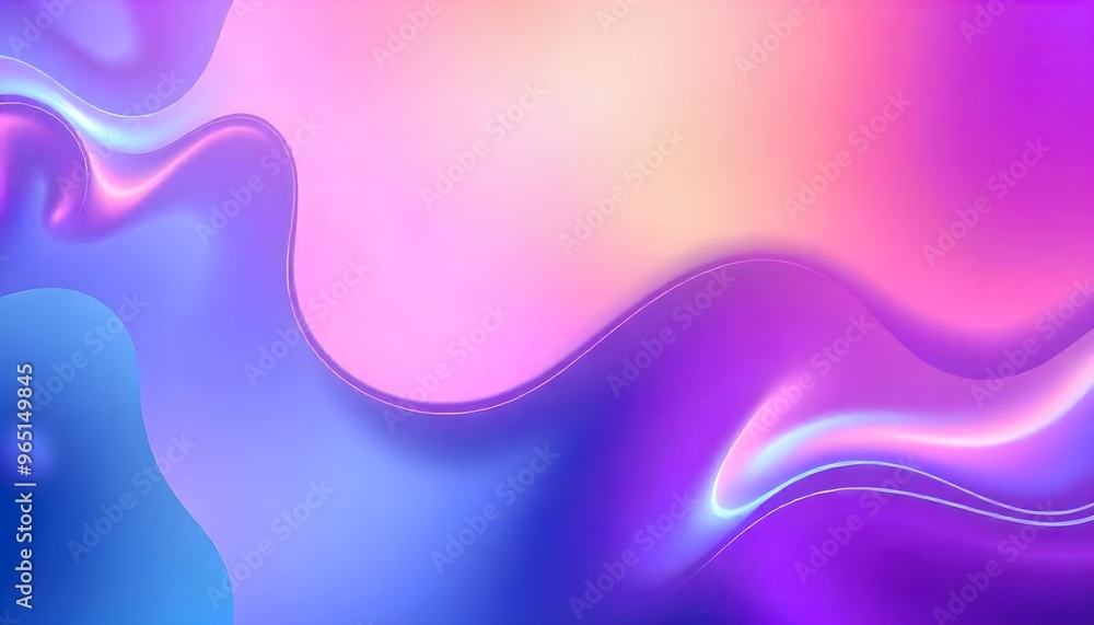 Poster 3d render, abstract background with colorful hologram shapes and shiny curves in the style of a blue
