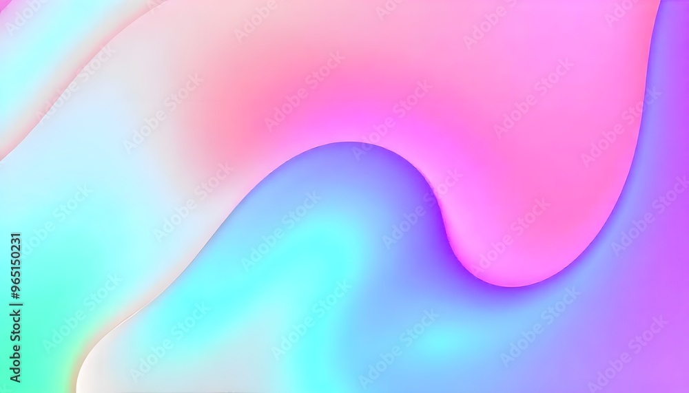 Poster 3d render, abstract background with colorful hologram shapes and shiny curves in the style of a blue