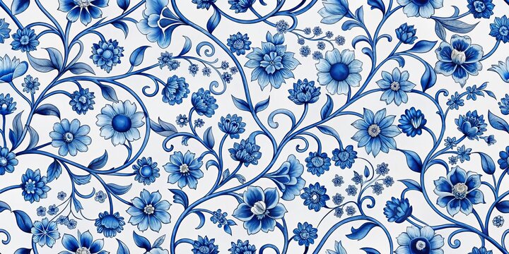 Blue and White Floral Pattern, Floral Background, Chinese Porcelain ,Blue and White Pattern, Floral Motif , Chinese Art
