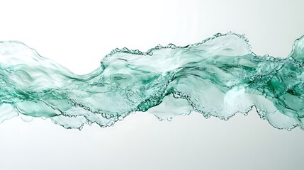 Tranquil Green Water Wave Frozen in Time on White Background with Soft Studio Light â€“ Minimalist Aquatic Motion Capture