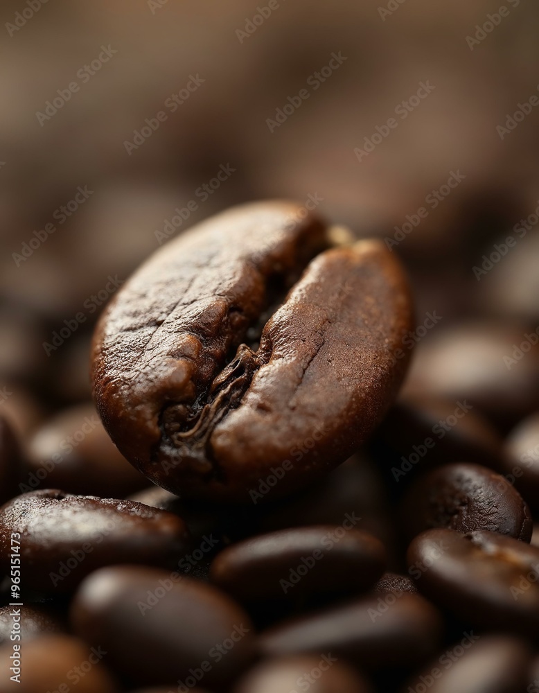 Wall mural coffee bean close-up. roasted coffee beans with focus on single bean.