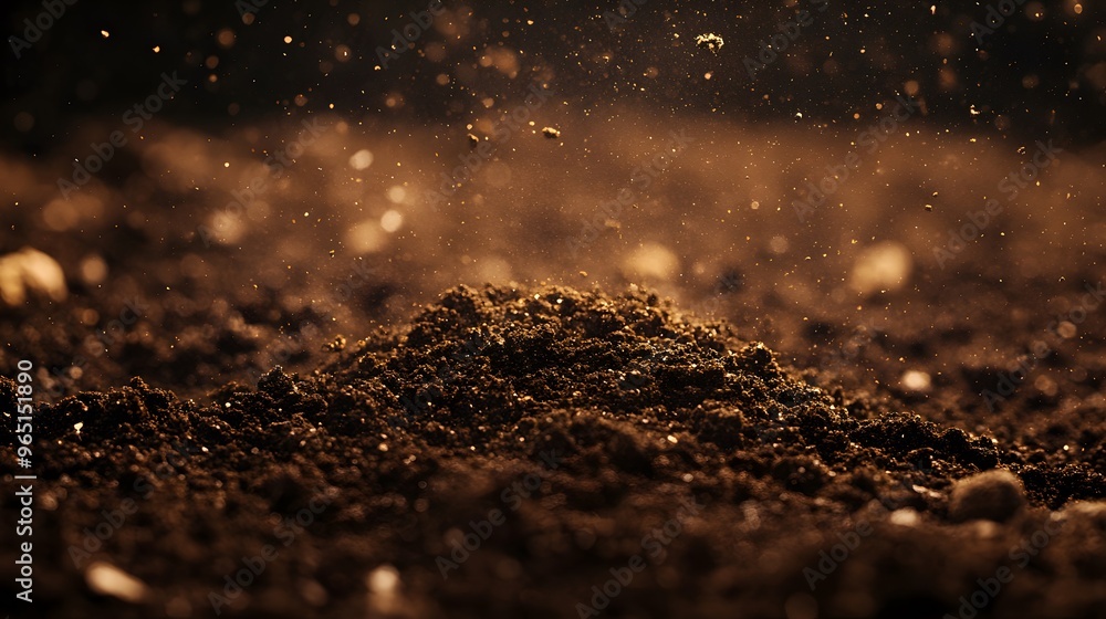 Poster soil texture with dust particles and bokeh