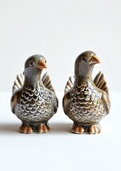 Pair of ceramic dove figurines, gray and brown, decorative home decor.