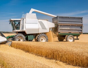 Obraz premium harvester loading wheat into a trailer. generative ai