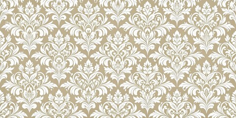 Damask Pattern - Beige and White Floral Design, Seamless Wallpaper, Ornate, Decorative, Vintage, Damask, Pattern