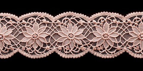 Delicate Lace Trim - Peach, Floral Pattern on Black Background, lace, texture, fabric