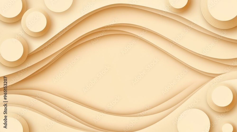 Poster soft beige abstract background features delicate circular lines, creating a modern vibe with playful