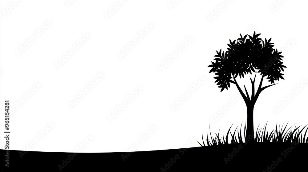 Poster a striking black silhouette of a tree, featuring sharp lines and a clean background for a modern loo
